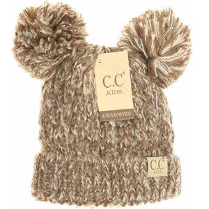 C.C. KIDS Taupe Double Pom-Pom Knit Beanie Hat - New With Tags Toddler's Unisex